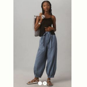 By Anthropologie Washed Linen-Blend Eyelet Jogger Trousers